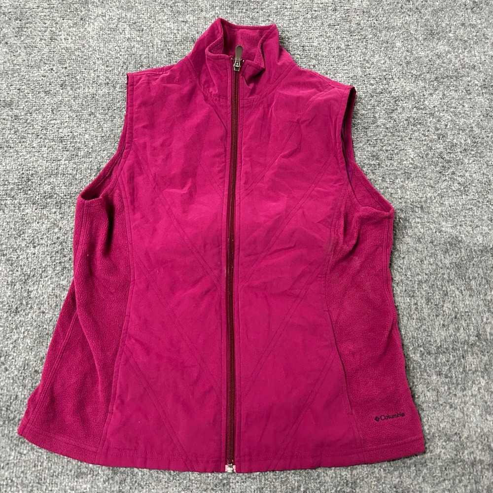Columbia Vest Womens Size M Magenta Pink Fleece Full Zip Mock Neck Outdoor Layer